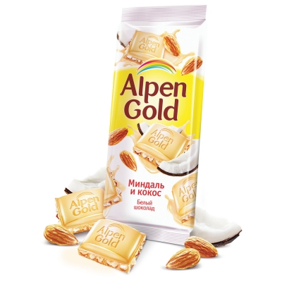 Фото Шоколад белый Alpen Gold «миндаль и кокос», 21*85 гр. в интернет-магазине axdv.ru / аиксдв