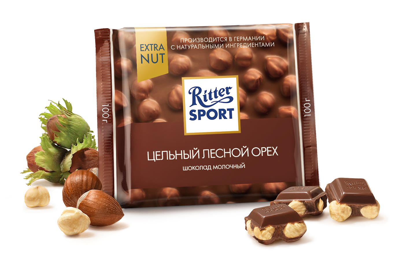 Фото Ritter Sport/Риттер спорт "Шоколад молочный" Цельный лесной орех в интернет-магазине axdv.ru / аиксдв