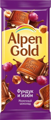 Фото Шоколад Alpen Gold «Молочный Фундук-изюм», 21*80 гр. в интернет-магазине axdv.ru / аиксдв
