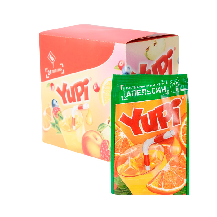 Фото Растворимый напиток "YUPI" апельсин 15г.*24шт.*6бл. в интернет-магазине axdv.ru / аиксдв