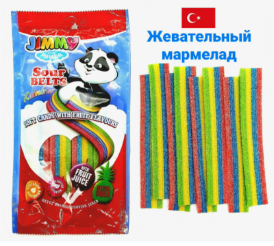 Фото Жевательный мармелад JIMMY Panda Sour Belt разноцветные кислые ремешки 75гр 12шт 6бл в интернет-магазине axdv.ru / аиксдв