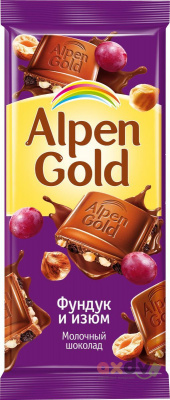 Фото Шоколад Альпен Гольд / Alpen Gold «Молочный Фундук-изюм», 21*80 гр. в интернет-магазине axdv.ru