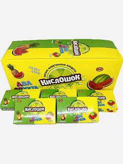 Фото Жевательные конфеты со вкусом арбуза и ананаса "Кислошок два фрукта" 14г*30шт*12бл в интернет-магазине axdv.ru / аиксдв