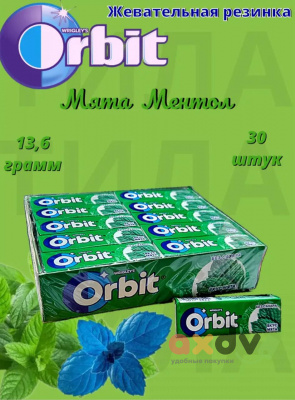 Фото Жевательная резинка "Орбит/Orbit" Мятный / Peppermint (зеленый) 13,6г 30/60 в интернет-магазине axdv.ru