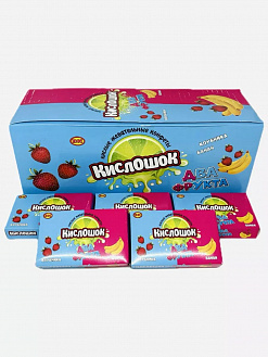 Фото Жевательные конфеты со вкусом клубники и банана "Кислошок два фрукта" 14г*30шт*12бл в интернет-магазине axdv.ru / аиксдв