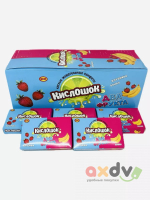 Фото Жевательные конфеты со вкусом клубники и банана "Кислошок два фрукта" 14г*30шт*12бл в интернет-магазине axdv.ru