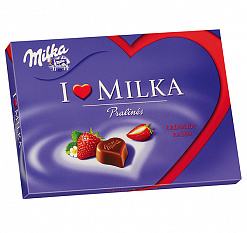 Фото Коробка конфет "Милка/Milka" с клубничным кремом 110г*10шт (Импорт) в интернет-магазине axdv.ru / аиксдв