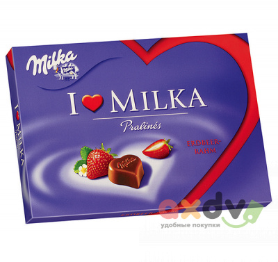 Фото Коробка конфет "Милка/Milka" с клубничным кремом 110г*10шт (Импорт) в интернет-магазине axdv.ru