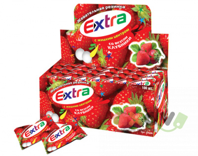 Фото Жевательная резинка "Экстра / Extra" с жидким центром со вкусом клубники, 20*100*3,3г в интернет-магазине axdv.ru