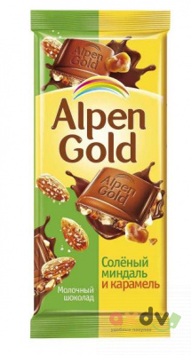 Фото Шоколад Альпен Гольд / Alpen Gold «с соленым миндалем и карамелью», 21*80 гр. в интернет-магазине axdv.ru