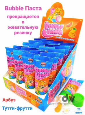 Фото Жевательная резинка Бабл Паста жидкая со вкусом арбуза и тутти-фрутти в тубе 22г 1/20 в интернет-магазине axdv.ru