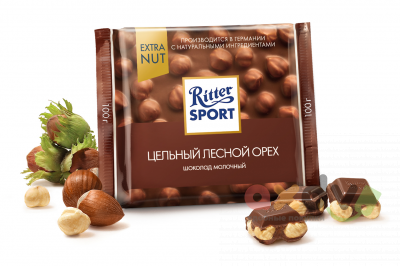 Фото Риттер спорт / Ritter Sport "Шоколад молочный" Цельный лесной орех в интернет-магазине axdv.ru
