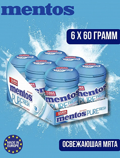 Фото Жевательная резинка Ментос "Фреш Минт / Pure Fresh Mint " Банка  60гр*6шт в интернет-магазине axdv.ru / аиксдв