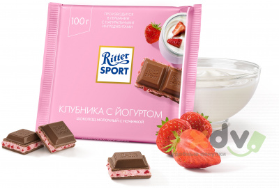 Фото Риттер спорт / Ritter Sport "Шоколад молочный" Клубника с йогуртом в интернет-магазине axdv.ru