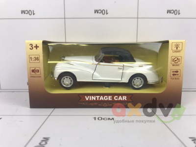 Фото Модель металлическая "Винтажный автомобиль / Vintage Car" купэ, белый, Свето-звуковой в интернет-магазине axdv.ru