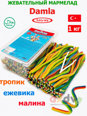 Фото Кислые карандаши ДАМЛА / DAMLA с сахаром, Радуга, банка с щипцами (1кг)*12бл. Таяш / Tayash в интернет-магазине axdv.ru