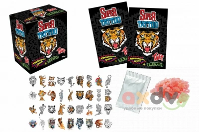 Фото Взрывающаяся карамель Супер татуировка / Super tattoo (тигр), 12*36*1г.; EC-033 в интернет-магазине axdv.ru