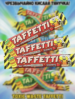 Фото Жевательная конфета "Токсик Востл Таффетти Клубника / Toxic Wastle Taffetti Strawberry" 20гр*24шт*8бл в интернет-магазине axdv.ru / аиксдв