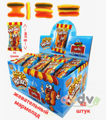 Фото Мармелад "Сумасшедший хот-дог / Crazzy Hot Dog" 10г*48шт*12бл в интернет-магазине axdv.ru