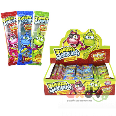 Фото Жевательный мармелад "Крейзи Гамми / Crazy Gummy. Змейка-Злодейка" ассорти 10гр*30шт*12 блоков в интернет-магазине axdv.ru