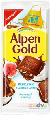 Фото Шоколад Альпен Гольд / Alpen Gold «Кокос, Инжир и соленый крекер», 20*80гр. в интернет-магазине axdv.ru