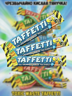 Фото Жевательная конфета "Токсик Востл Таффетти Голубая малина / Toxic Wastle Taffetti Blue Raspberry" 20гр*24шт*8бл в интернет-магазине axdv.ru / аиксдв