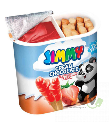 Фото Джимми Крем / JIMMY Cream бисквитные палочки с пастой (Клубника) 55 гр.(24шт*4) в интернет-магазине axdv.ru