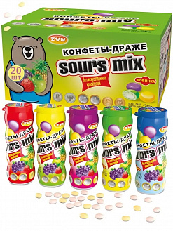 Фото Конфеты-драже "Кислый микс / Sours Mix" со вкусом лимона, клубники и черники 12гр*20шт*24бл в интернет-магазине axdv.ru / аиксдв