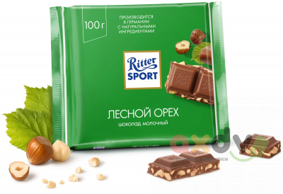 Фото Риттер спорт / Ritter Sport "Шоколад молочный" Лесной орех в интернет-магазине axdv.ru