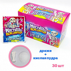 Фото Сахарное драже с кислой пудрой "Костяшка кисляшка Скелетон" 6гр*30шт*18 блоков в интернет-магазине axdv.ru / аиксдв
