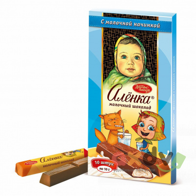 Фото Шоколад Аленка с молочной начинкой в стиках (10шт*10гр) 100г*17шт*4бл в интернет-магазине axdv.ru