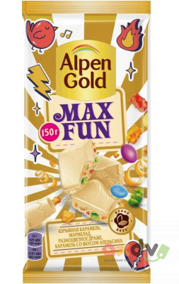 Фото Шоколад Макс Фан / MAX FUN Белый со взрывной карамелью,шоколадным драже 16*150гр в интернет-магазине axdv.ru