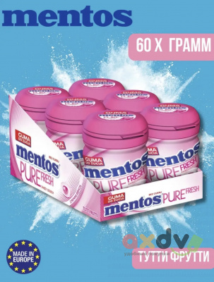 Фото Жевательная резинка Ментос "Тутти Фрутти/ Pure Fresh Tutti Frutti " Банка  60гр*6шт в интернет-магазине axdv.ru