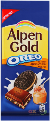 Фото Шоколад Альпен Гольд / Alpen Gold «Орео с начинкой Арахисовой пасты и кусочками печения», 19*80 гр в интернет-магазине axdv.ru