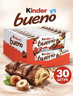 Фото Вафли Киндер Буэно / Kinder Bueno 43гр*30шт (Импорт) в интернет-магазине axdv.ru / аиксдв