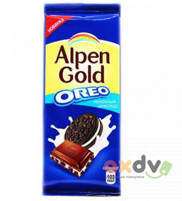 Фото Шоколад Альпен Гольд / Alpen Gold Орео «со вкусом ванили и кусочками печенья», 19шт*85 гр. в интернет-магазине axdv.ru