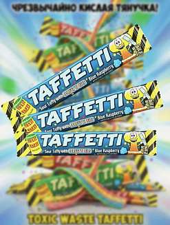 Фото Жевательная конфета "Токсик Востл Таффетти Голубая малина / Toxic Wastle Taffetti Blue Raspberry" 20гр*24шт*8бл в интернет-магазине axdv.ru / аиксдв