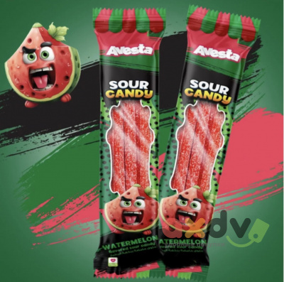 Фото Мармелад жевательный Sour Candy "Avesta" со вкусом арбуза 18гр*24шт*12бл в интернет-магазине axdv.ru