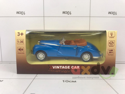 Фото Модель металлическая "Винтажный автомобиль / Vintage Car" кабриолет, синий, Свето-звуковой в интернет-магазине axdv.ru
