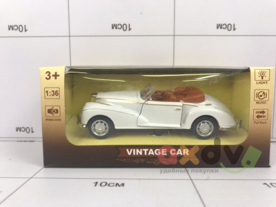 Фото Модель металлическая "Винтажный автомобиль / Vintage Car" кабриолет, белый, Свето-звуковой в интернет-магазине axdv.ru
