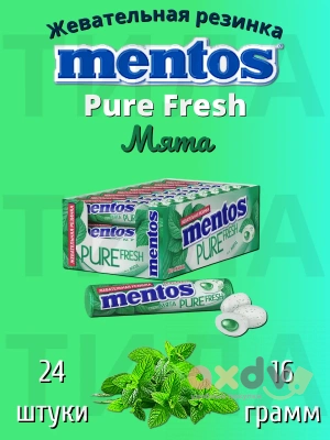 Фото Жевательная резинка Ментос "Абсолютная свежесть / Pure Fresh" Мята, 12*24*15,5г в интернет-магазине axdv.ru