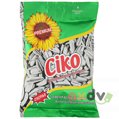 Фото Семена подсолнечника белые жаренные с солью "Чико Высший сорт / Ciko Premium" 100гр/20пачек (зеленые) в интернет-магазине axdv.ru