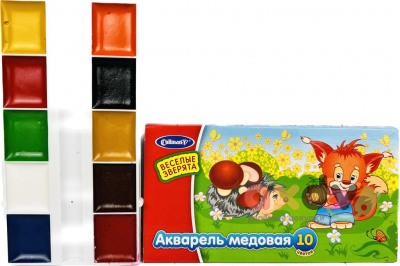 Фото Акварель медовая "Веселые зверята" 10 цветов в интернет-магазине axdv.ru